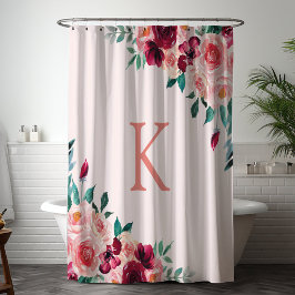 Cortina Para Box Monograma Aquarela Boho Rosa Brilhante Rosa