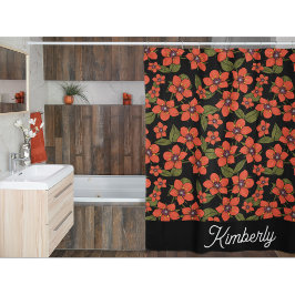 Cortina Para Box Monograma Aquarela Florais Vermelhos