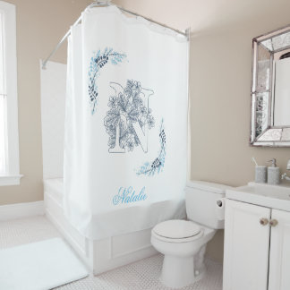 Cortina Para Box Monograma Azul Floral Calm