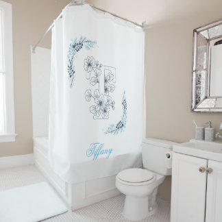 Cortina Para Box Monograma azul inicial Calm Floral
