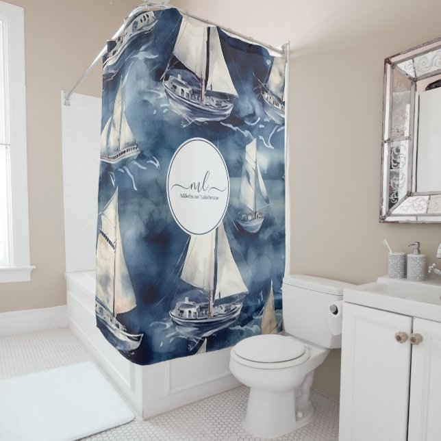 Cortina Para Box Monograma azul-marinho náutico (In Situ)