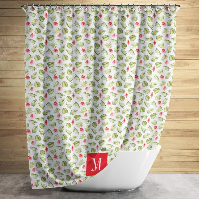 Cortina Para Box Monograma Botânico Moderno (Modern Monogram Tropical Palm Leaves Pattern Shower Curtain)