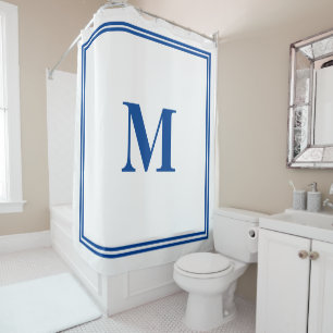 Cortina Para Box Monograma Branco Azul Nome Personalizado Inicial E