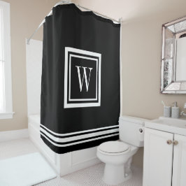 Cortina Para Box Monograma Clássico Quadrado Preto e Branco