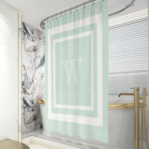 Cortina Para Box Monograma com Moldura Branco Verde Seafoam