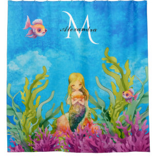 Cortina Para Box Monograma Cujo nome é Mermaid Ocean Bright Blue
