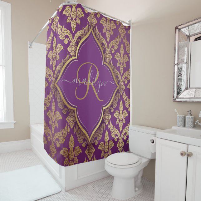 Cortina Para Box Monograma da Fleur Dourada Roxo (In Situ)