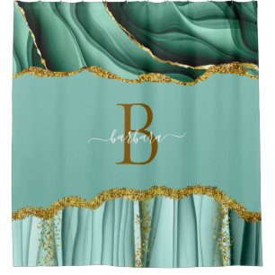 Cortina Para Box Monograma de Ágata Verde Elegante Nome em Letra de