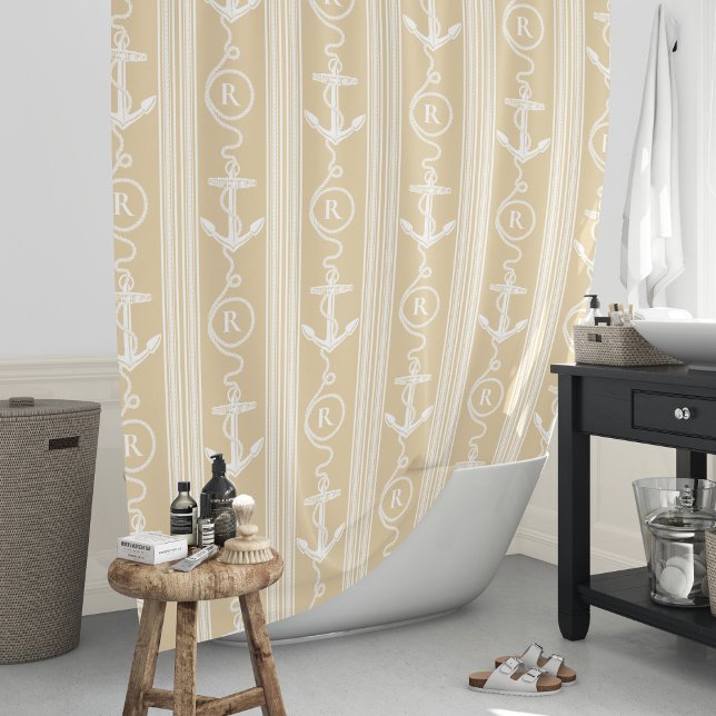 Cortina Para Box Monograma de Âncora Branca da Areia Náutica (Criador carregado)