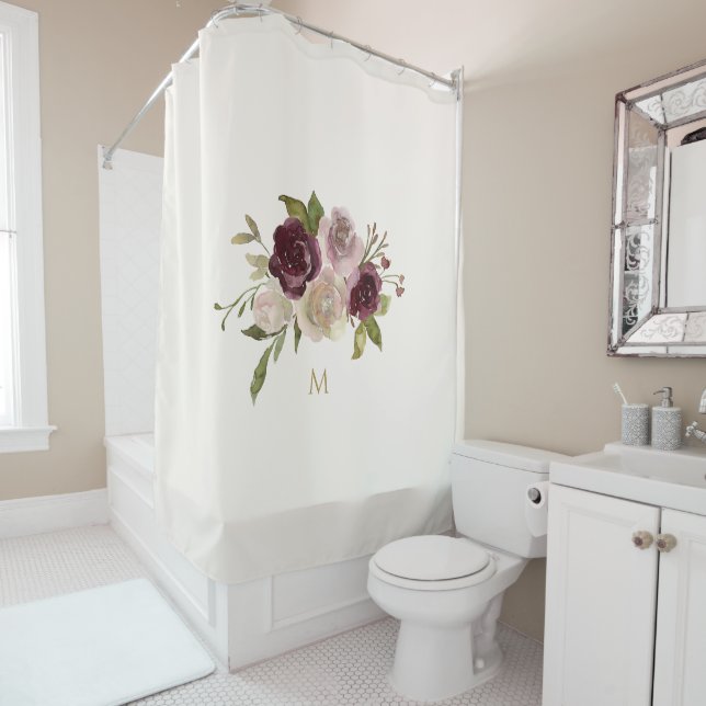 Cortina Para Box Monograma de Aquarela Floral Rosa Moderna (In Situ)