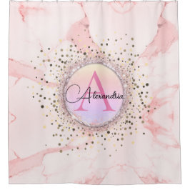 Cortina Para Box Monograma de brilho de mármore rosa personalizado