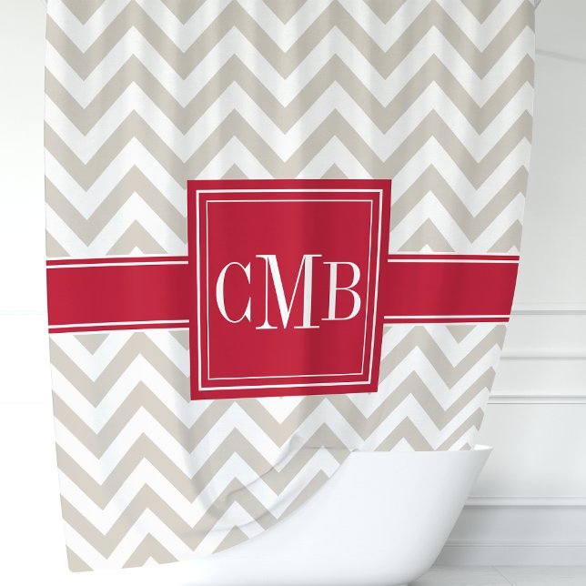 Cortina Para Box Monograma de Chevron Bege e Vermelho (Criador carregado)