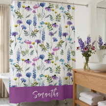 Monograma de Flor Silvestre Aguarela Roxo Azul