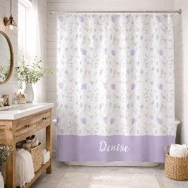 Cortina Para Box Monograma de Flor Silvestre Aquarela Roxo Azul