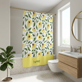 Cortina Para Box Monograma de Flor Silvestre Aquarela Verde Amarelo