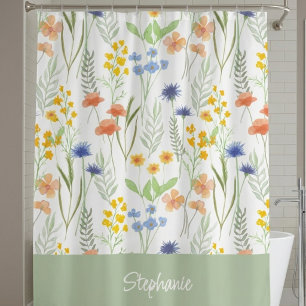 Cortina Para Box Monograma de Flor Silvestre com Aguarela Laranja A