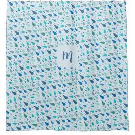 Cortina Para Box Monograma de gotas de chuva azul-bebê