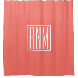 Cortina Para Box Monograma de Iniciais   Branco Sobre O Coral