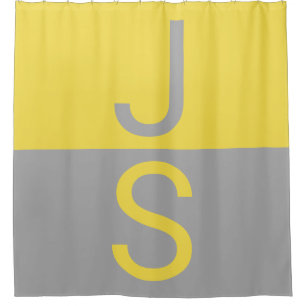Cortina Para Box Monograma de Iniciais Modernos Amarelo e Cinza