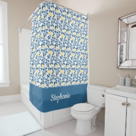 Cortina Para Box Monograma de Limão Aquarela Azul Amarelo