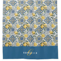 Monograma de Limão Aquarela Azul Amarelo
