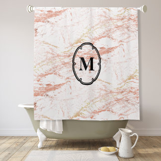 Cortina Para Box Monograma de mármore Dourado Elegante