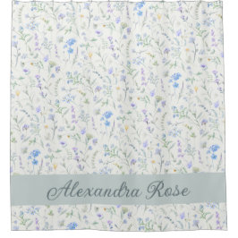 Cortina Para Box Monograma de Nome de Flor Silvestre Aquarela Roxo 