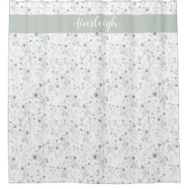 Cortina Para Box Monograma de Nome de Flor Silvestre em Aquarela Az