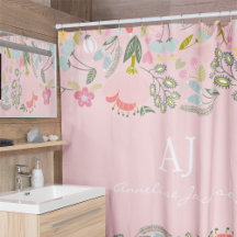 Monograma de nome personalizado floral rosa elegan