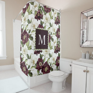 Cortina Para Box Monograma de Padrão Floral Burgundy