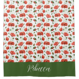 Cortina Para Box Monograma de Papoula Vermelha de Aquarela de Flor 