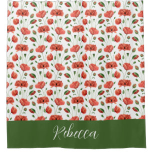 Cortina Para Box Monograma de Papoula Vermelha de Aquarela de Flor