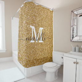 Cortina Para Box Monograma de Script Sparkle com Glitter Dourado