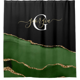 Cortina Para Box Monograma Dourado de brilho e agitação verde