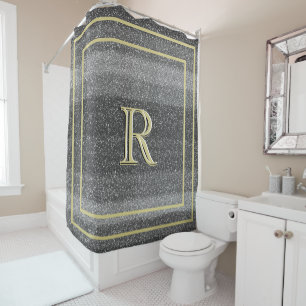 Cortina Para Box Monograma Dourado de três cores preto preto preto 