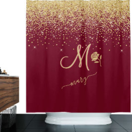 Cortina Para Box Monograma Dourado Vermelho Elegante