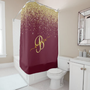 Cortina Para Box Monograma Dourado Vermelho Elegante