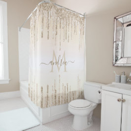 Cortina Para Box Monograma e Nome da Lista de Champanhe Elegante