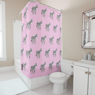 Cortina Para Box Monograma e padrão branco de na moda rosa-zebra