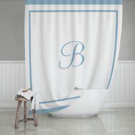 Cortina Para Box Monograma Elegante em Azul Poeirento com Bordadura