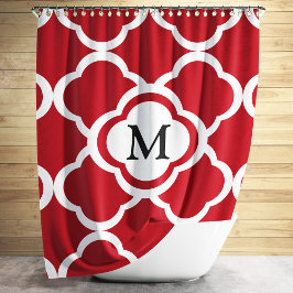 Cortina Para Box Monograma Elegante em Quatrefoil Vermelho