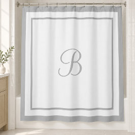 Cortina Para Box Monograma Elegante em Script com Bordadura Cinza