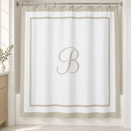 Cortina Para Box Monograma Elegante em Script com Moldura Bege