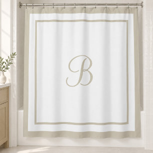 Cortina Para Box Monograma Elegante em Script com Moldura Bege