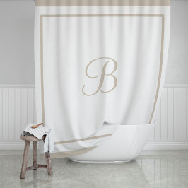 Cortina Para Box Monograma Elegante em Script com Moldura Bege
