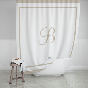 Cortina Para Box Monograma Elegante em Script com Moldura Bege
