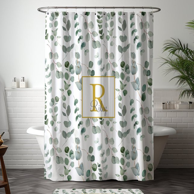 Cortina Para Box Monograma Eucalyptus Pattern (In situ bathroom)