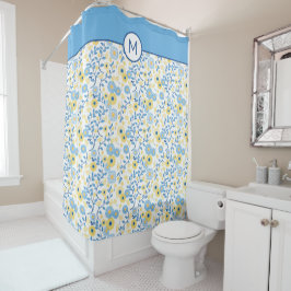 Cortina Para Box Monograma floral amarelo azul do Cornflower