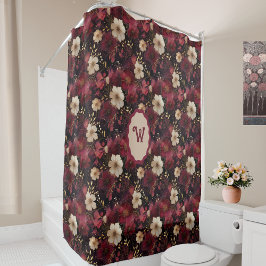 Cortina Para Box Monograma Floral Dourado Cream Vintage Burgundy Pr