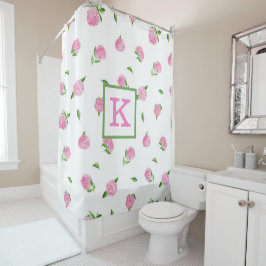 Cortina Para Box Monograma Floral Elegante de Hortênsia Rosa em Aqu